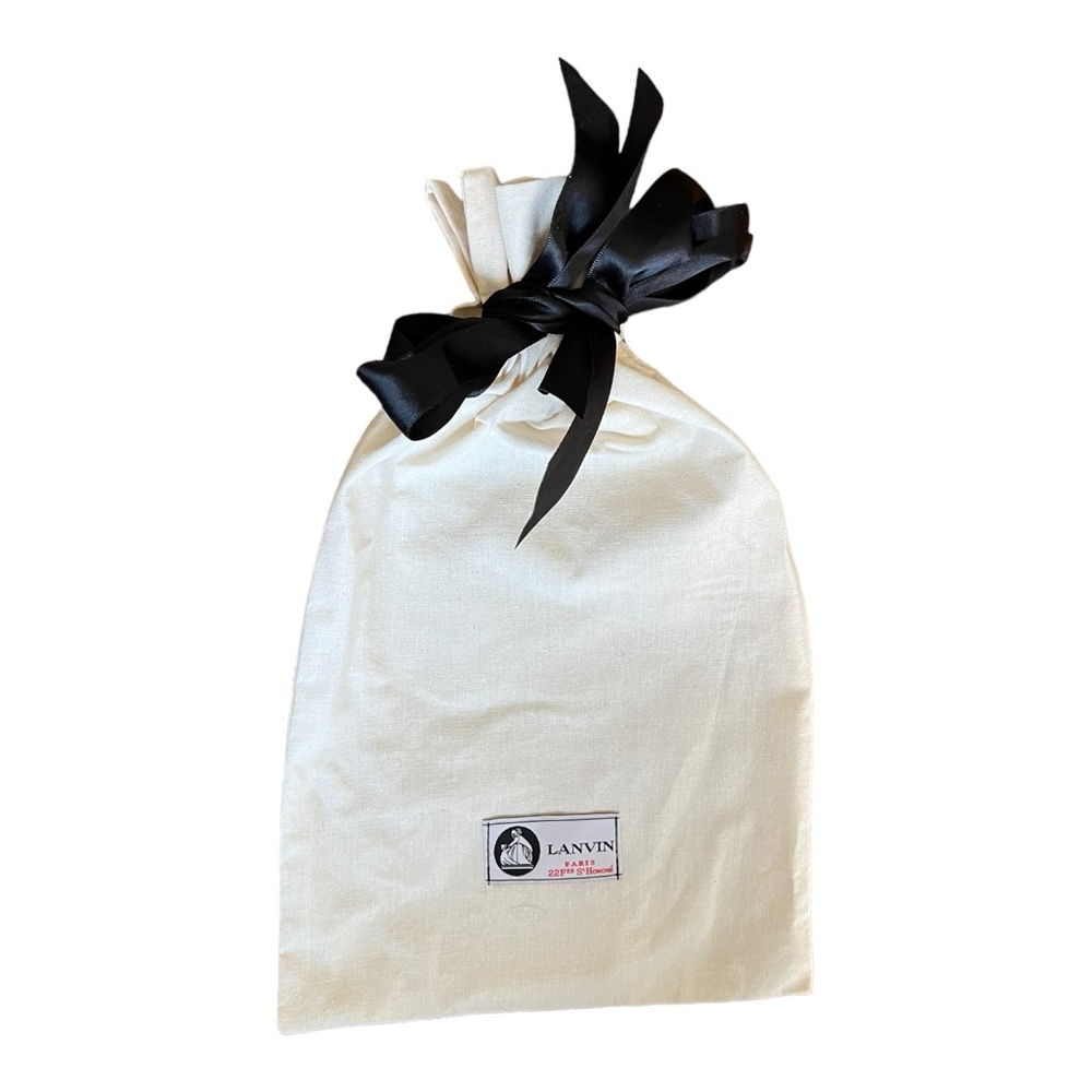 Lanvin Dust Bag in Cream Fabric with Black Satin Ribbon Tie Closure and Patch
